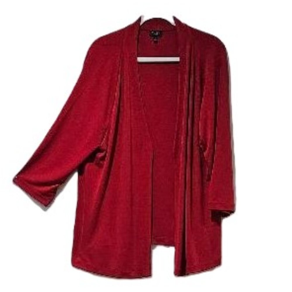TALBOTS RED OPEN FRONT COLLARLESS CARDIGAN JACKET  2x BUSINESS CRUISE RESORT